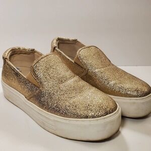 Kenneth Cole Alesy Metallic Gold Platform Slip On Sneakers Shoes, sz 7.5